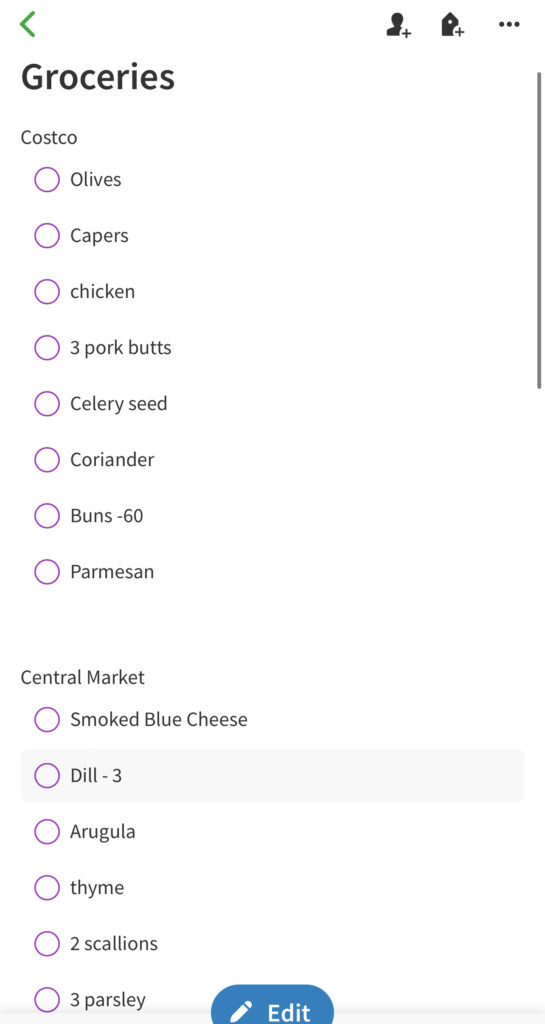 An example of a grocery list to get ready for party planning checklist