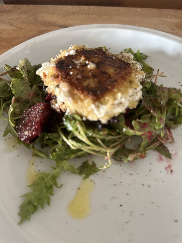 Roasted Beet and Arugula Salad with Fried Goat Cheese Medallions